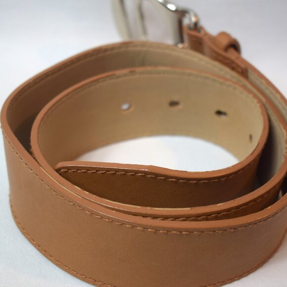 Michael Kors Women Medium Light Brown Leather Belt Silver Buckle 553811 - Picture 2 of 5